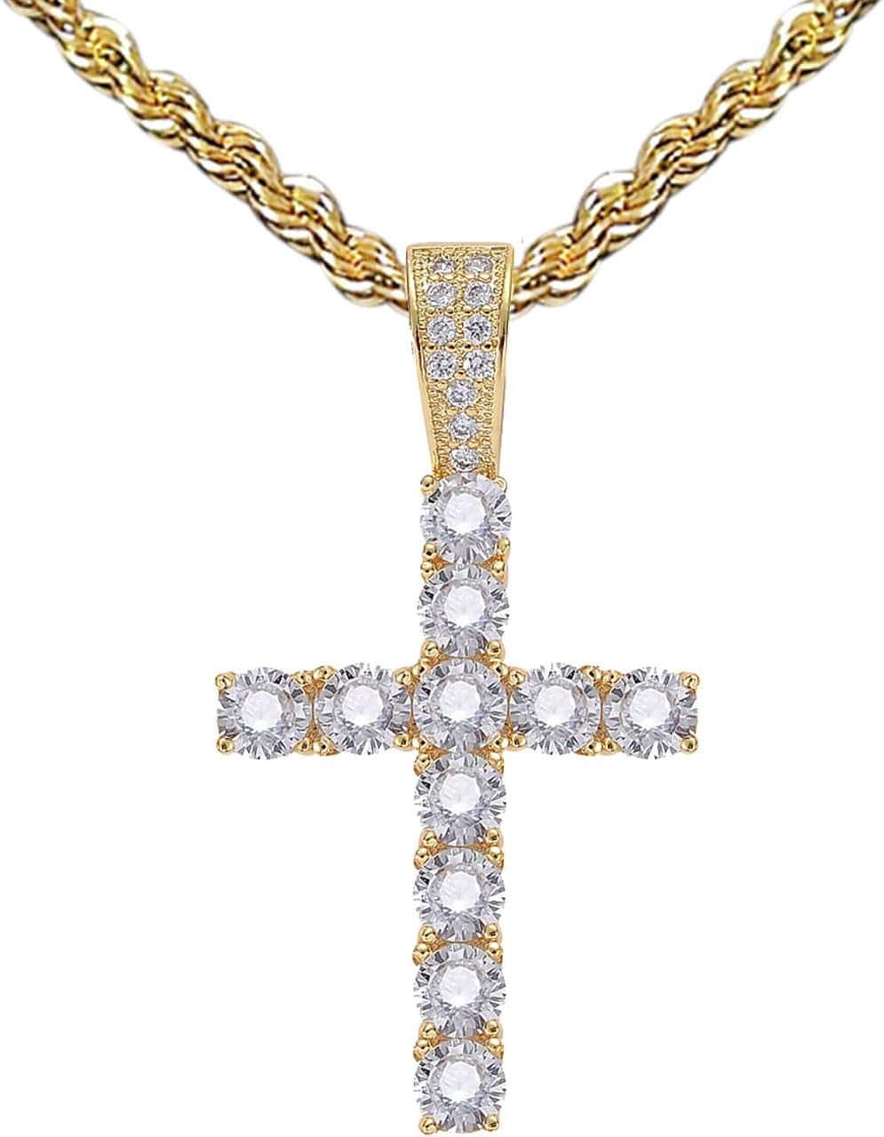 Goldfarbene Kreuzkette für Herren – Eleganter Anhänger im Iced-Out-Design